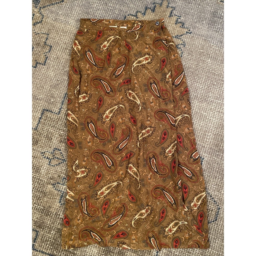 Emma James Brown Paisley Asymmetrical Skirt with Red & Cream Accents